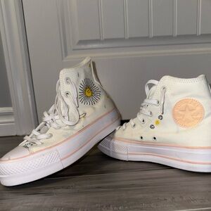 Converse White High-Tops with Sun and Peach Accents